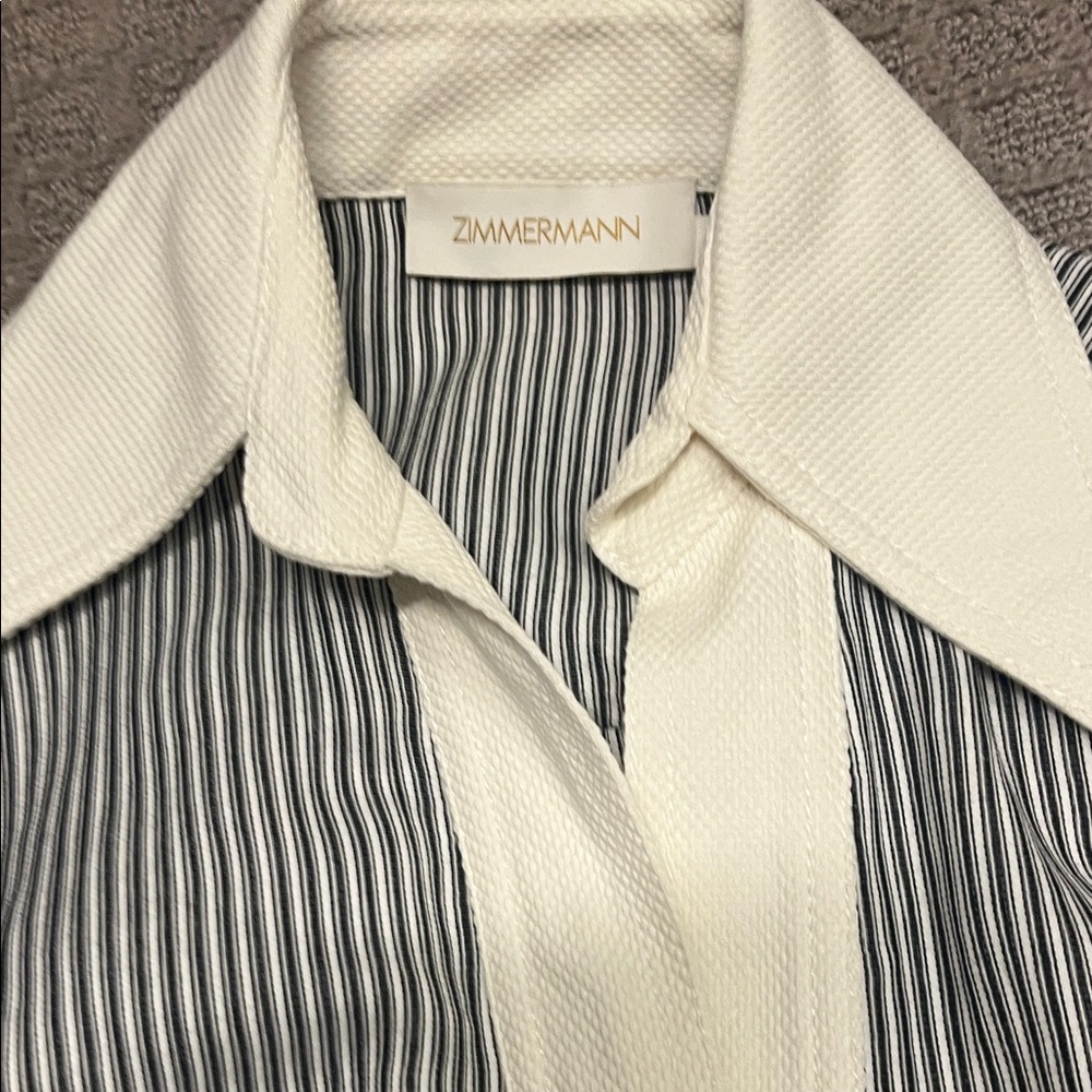 Zimmermann Black and White Striped Mini Dress with Contrast Collar - Picture 3 of 4